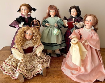 Five 'Little Women', Crafted by Wendy Lawton for the Ashton Drake Galleries, Collectible Porcelain Dolls - Beth, Marmee, Meg, Amy, Jo