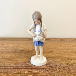Vintage B&G Girl with Kitten Cat - Little Mother Royal Copenhagen Bing and Grondahl Porcelain Figurine, Made in Denmark, # 1779