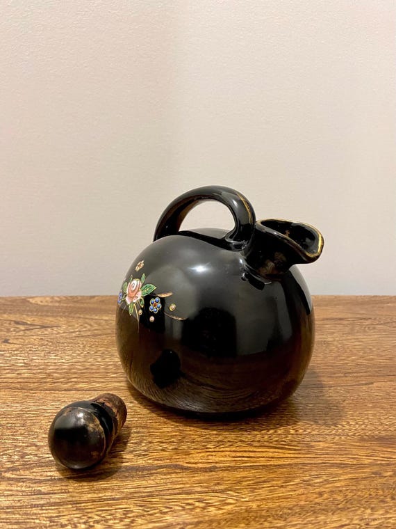 Vintage Hand Painted Redware Japanese Sake Teapot or Hot Water Jug