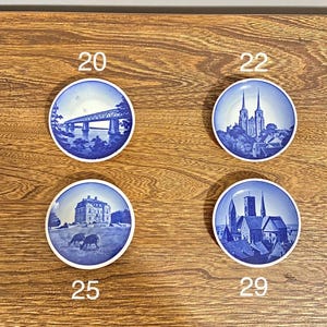 Vintage Mini Royal Copenhagen Collectible Plates, Blue & White Denmark 2010 Plaquettes, Danish Landmarks Display or Coaster #20, 22, 25, 29