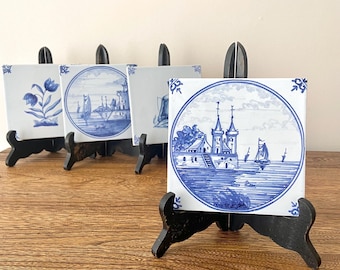 Azulejo vintage Westraven Delft azul, arte mural de cerámica con escena costera holandesa, 13 cm, decoración holandesa, regalo de los Países Bajos, azulejo tradicional