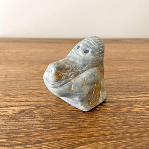 Vintage Soapstone Carving, Spirit Face Sculpture, Signed ALJ, Hand Carved Human Figure, 3&quot;L 2.75&quot;H, Canadian Folk Art