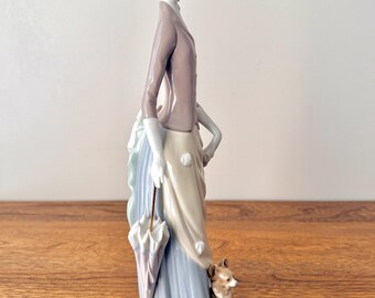 Large Lladro 4761 Woman With Umbrella & Dog Figurine 14