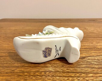 Vintage White Porcelain Shoe With Gold Trim and Floral