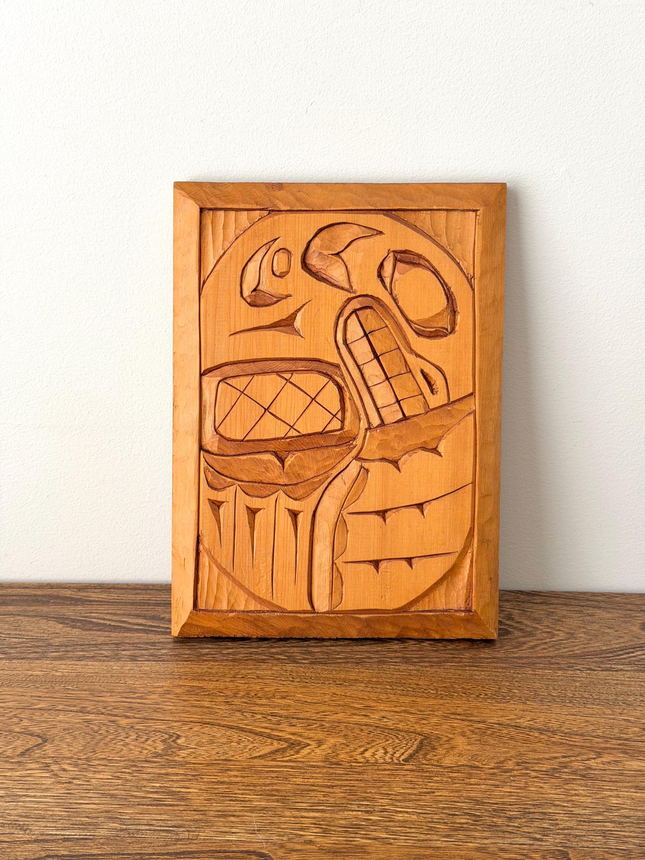 Vintage Pacific Northwest Coast Wood Carved Sea Lion Plaque by