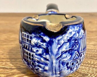 Vintage ESD Japan Pipe Shaped Ashtray 24088, Blue & White Ceramic