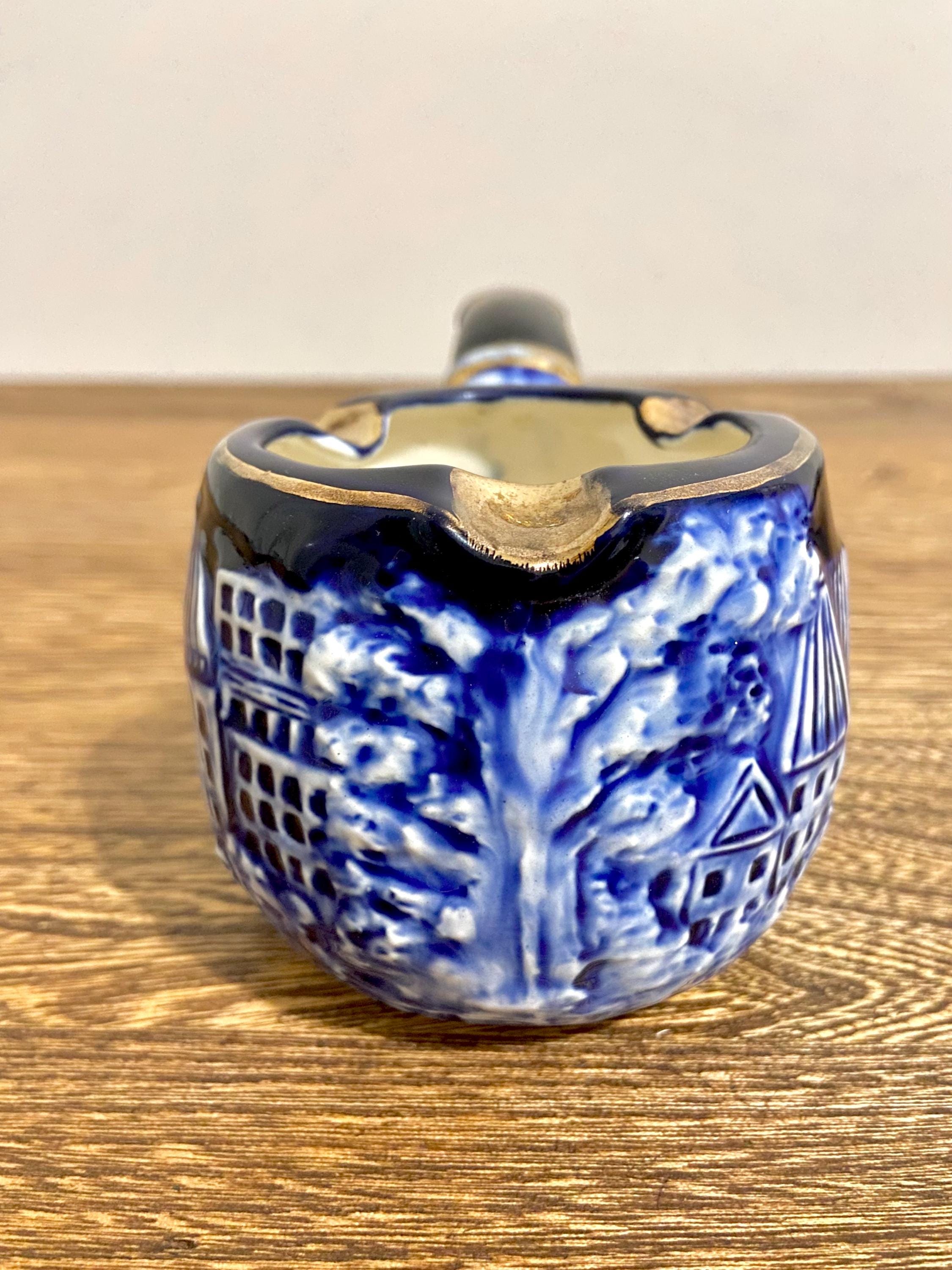Vintage ESD Japan Pipe Shaped Ashtray 24088, Blue & White Ceramic