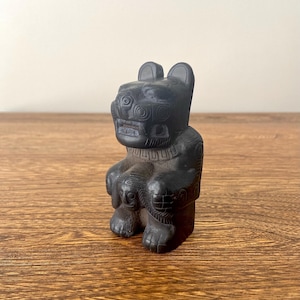 Vintage Pre-Columbian Chachapuma Shaman Figurine, Hand-Carved Black Sculpture, Pre-Inca Andean Tribal Art from Peru or Bolivia, 4” Tall