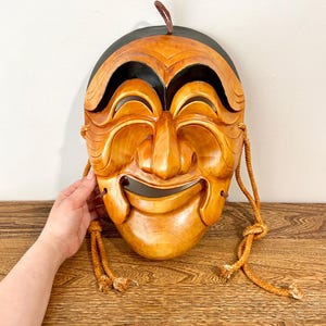 Extra Large Vintage Korean Hahoe Mask, Hand-Carved Yangban Tal, 14&quot; Wood Wall Art, Traditional Theater Decor, Korea