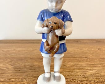 Vintage B&G Royal Copenhagen Boy With Puppy Dog Porcelain Figurine