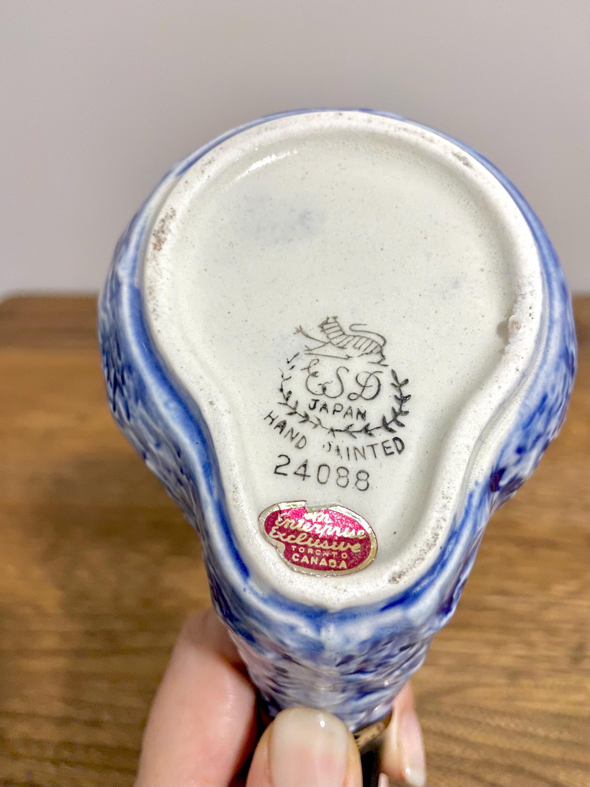 Vintage ESD Japan Pipe Shaped Ashtray 24088, Blue & White Ceramic