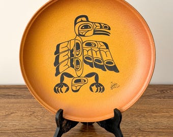 Piatto vintage in ceramica Blue Mountain Pottery BMP, collezione di artisti nativi W G Jeffrey, con motivo dell'uccello del tuono indigeno, Canada, regalo per la nuova casa.