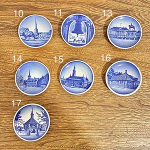 Vintage Mini Royal Copenhagen Collectible Plates, Blue & White Denmark 2010 Plaquettes, Danish Landmarks Coaster #10, 11, 13, 14, 15, 16, 17