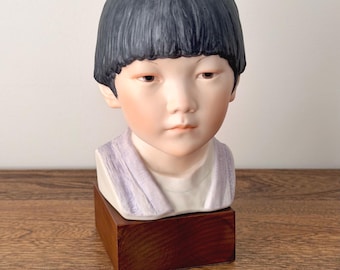 Vintage Cybis Cheerful Dragon Shi Lun Boy Bust, Signed Bisque Porcelain Sculpture by Gertrude Fass, New Home Gift, USA
