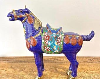 馬の置物 七宝焼 インテリア 七体 中国工芸 七宝焼 馬 金工細工馬置物