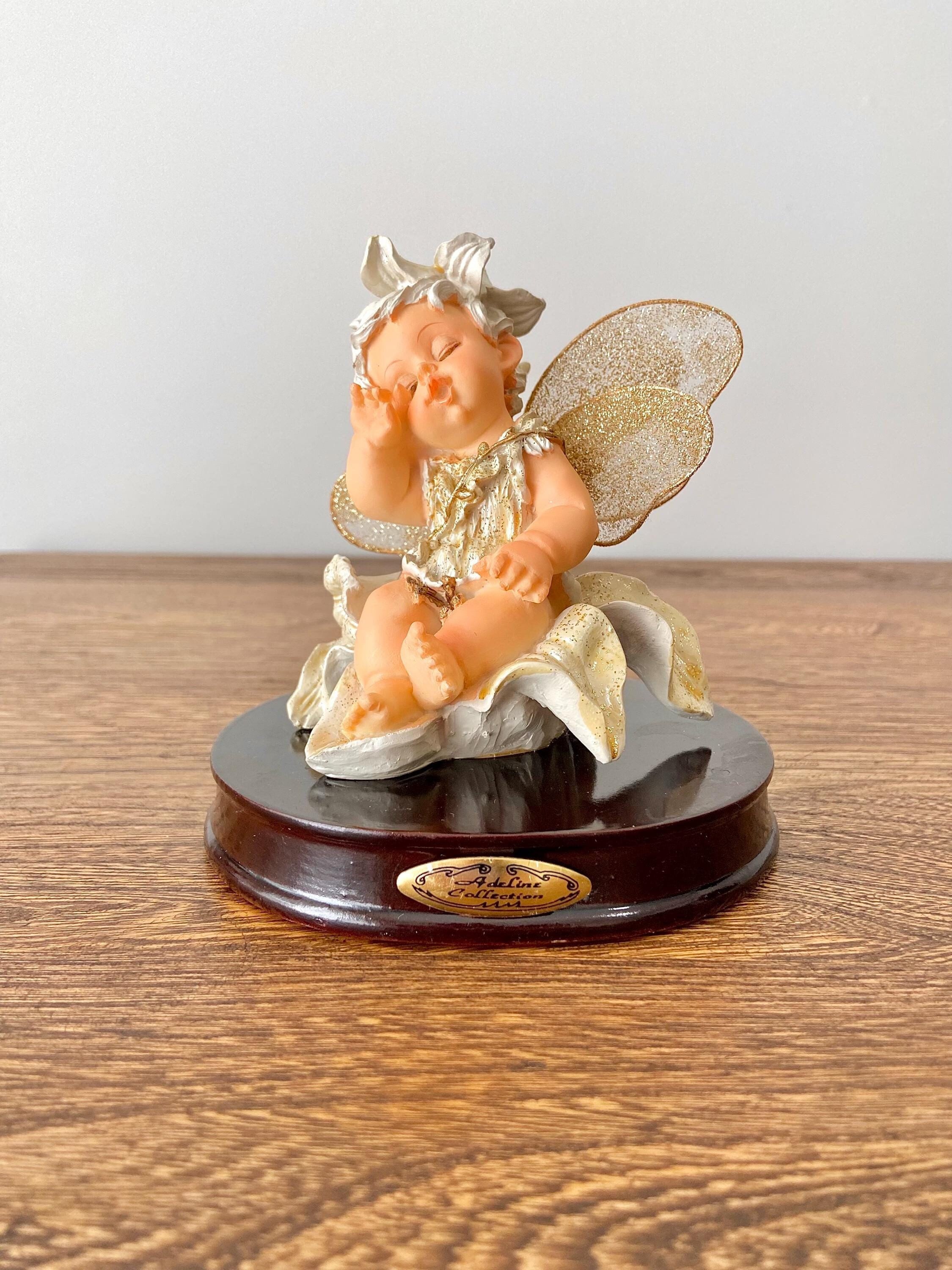 Vintage Adeline Collection Baby Fairy Figurine, Gold Glitter Mesh