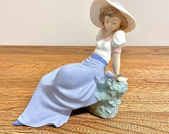 Vintage Nao by Lladro Figurine #1042 Girl Listening to Bird Songs, 1987 Daisa, Handmade in Spain, 7" Porcelain Figure