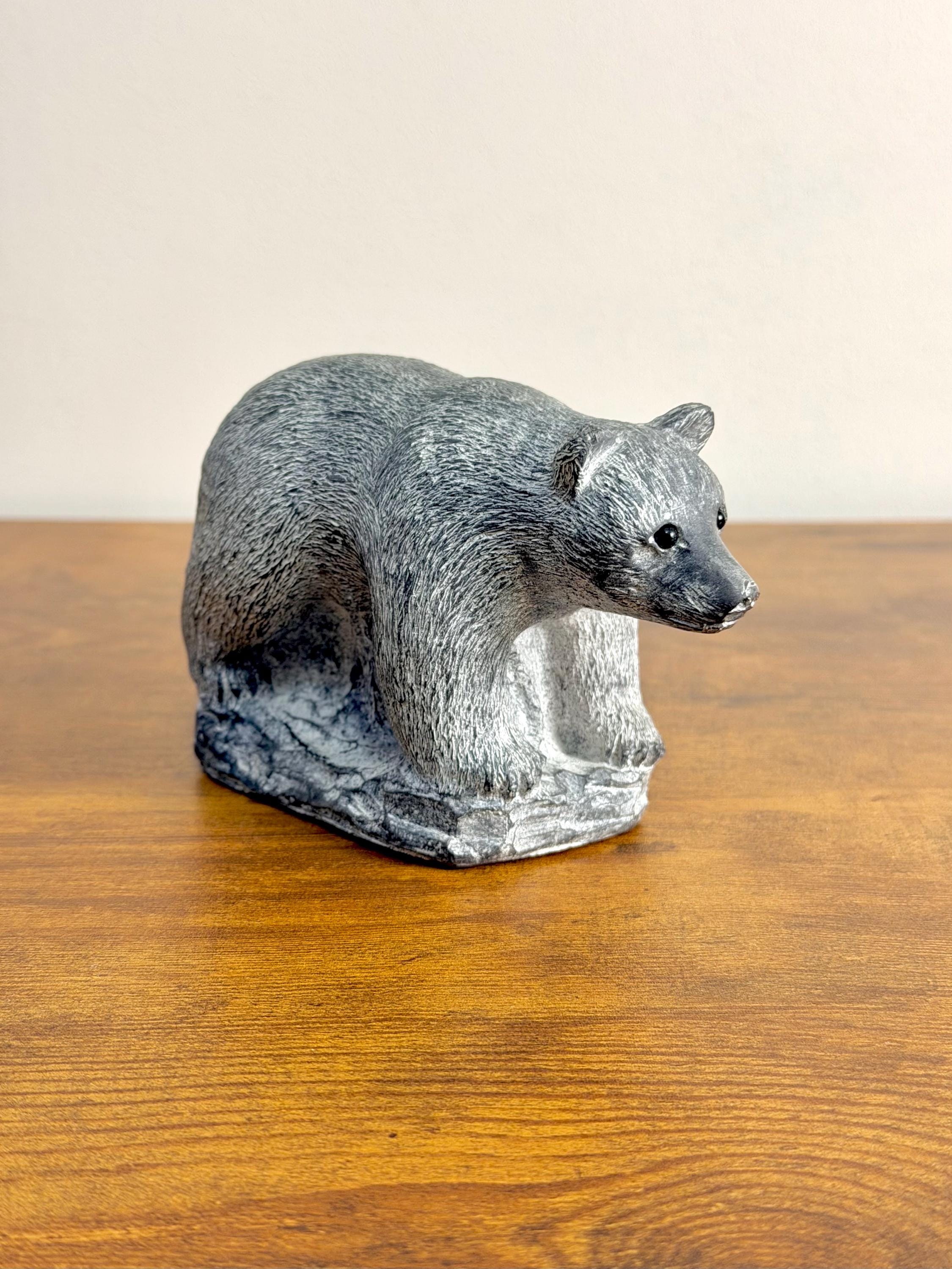 カナダ 80-90s ヴィンテージ WOLF ソープストーン アライグマ 滑石 Vintage Wolf Original Bear Figurine, Handmade Canadian Wildlife