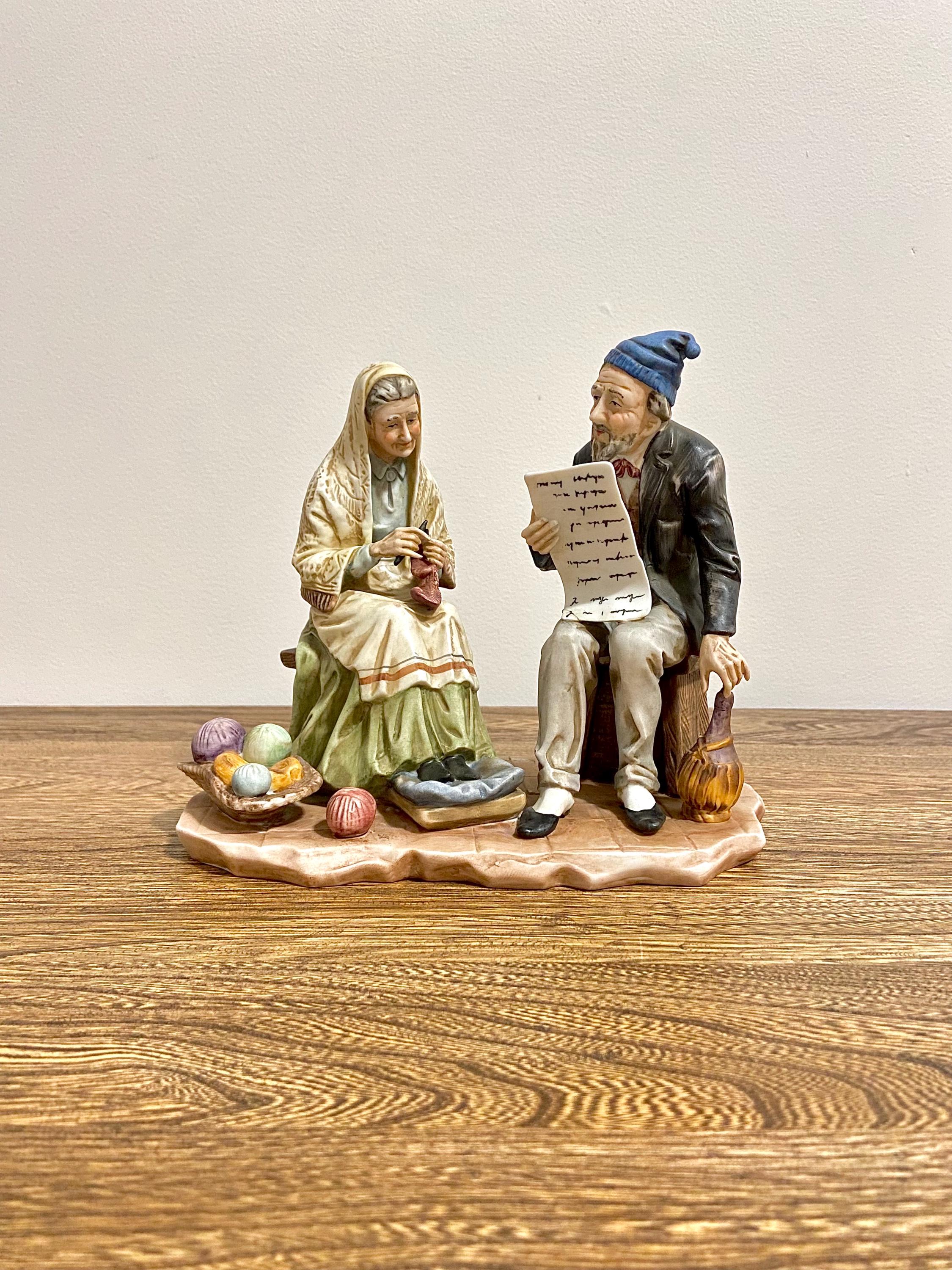 Vintage Capodimonte Pucci Sculpture - Elderly Couple Reading and