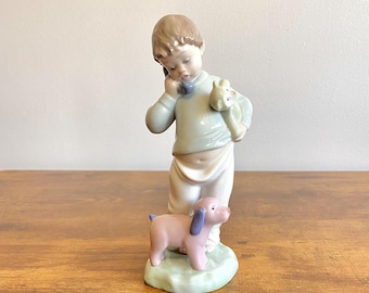 Vintage NAO by Lladro #1044 Boy on Phone With Puppets, Puppy