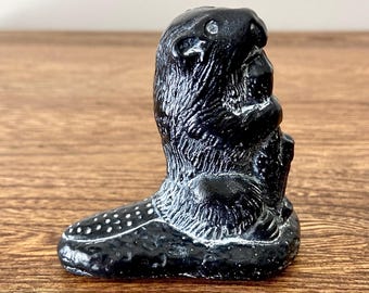 Vintage Wolf Original Sculptures Canada Beaver Grey Soapstone