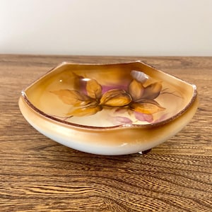 Vintage Noritake Japan Footed Walnut Bowl, Hand Painted Morimura Bros Nut Dish, Antique Porcelain Candy Bowl