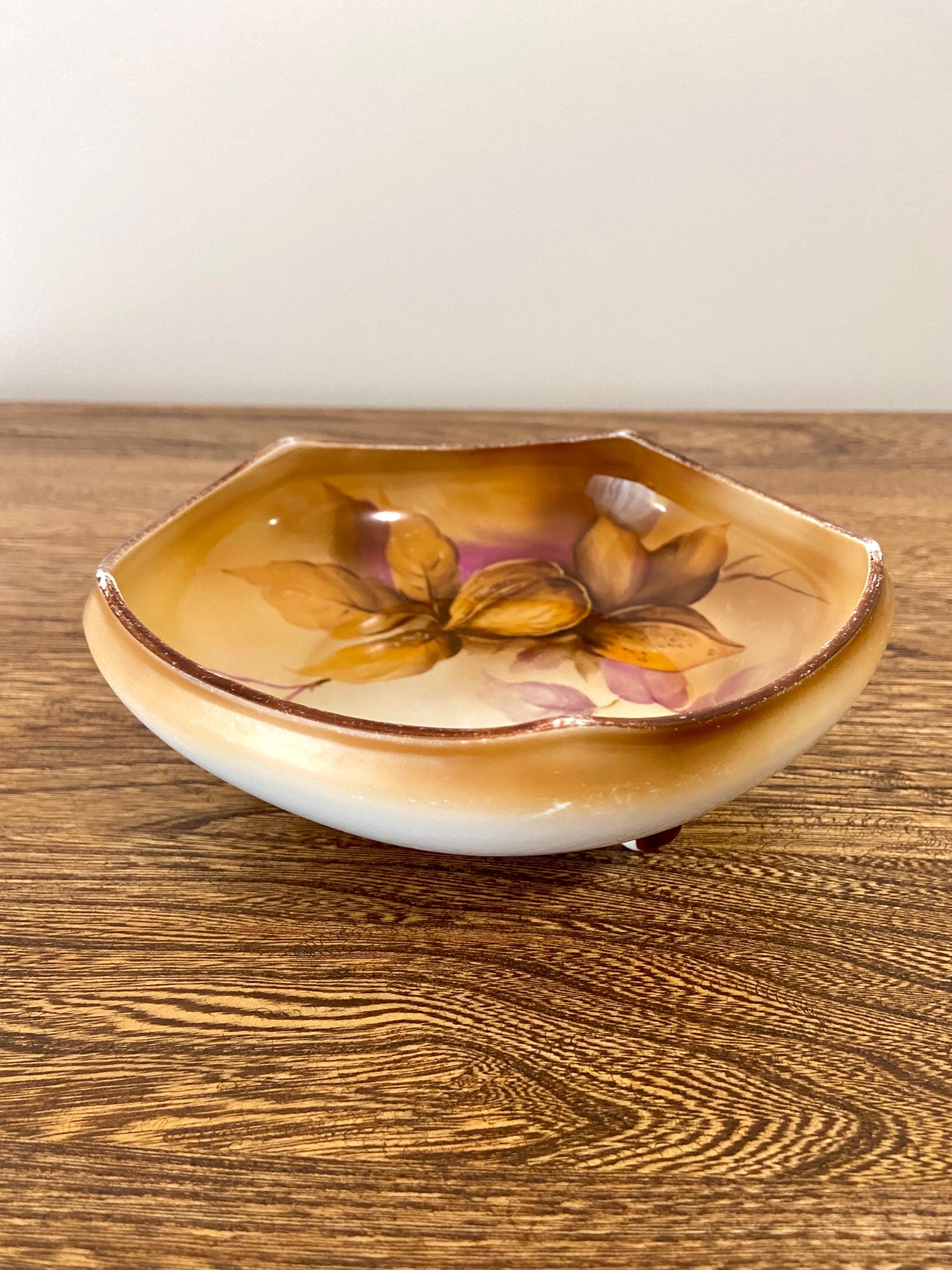 Vintage Noritake Japan Footed Walnut Bowl, Hand Painted Morimura