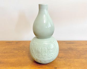 日本の青磁花瓶：ひょうたん型の陶器、ひび割れ釉 - Etsy 日本