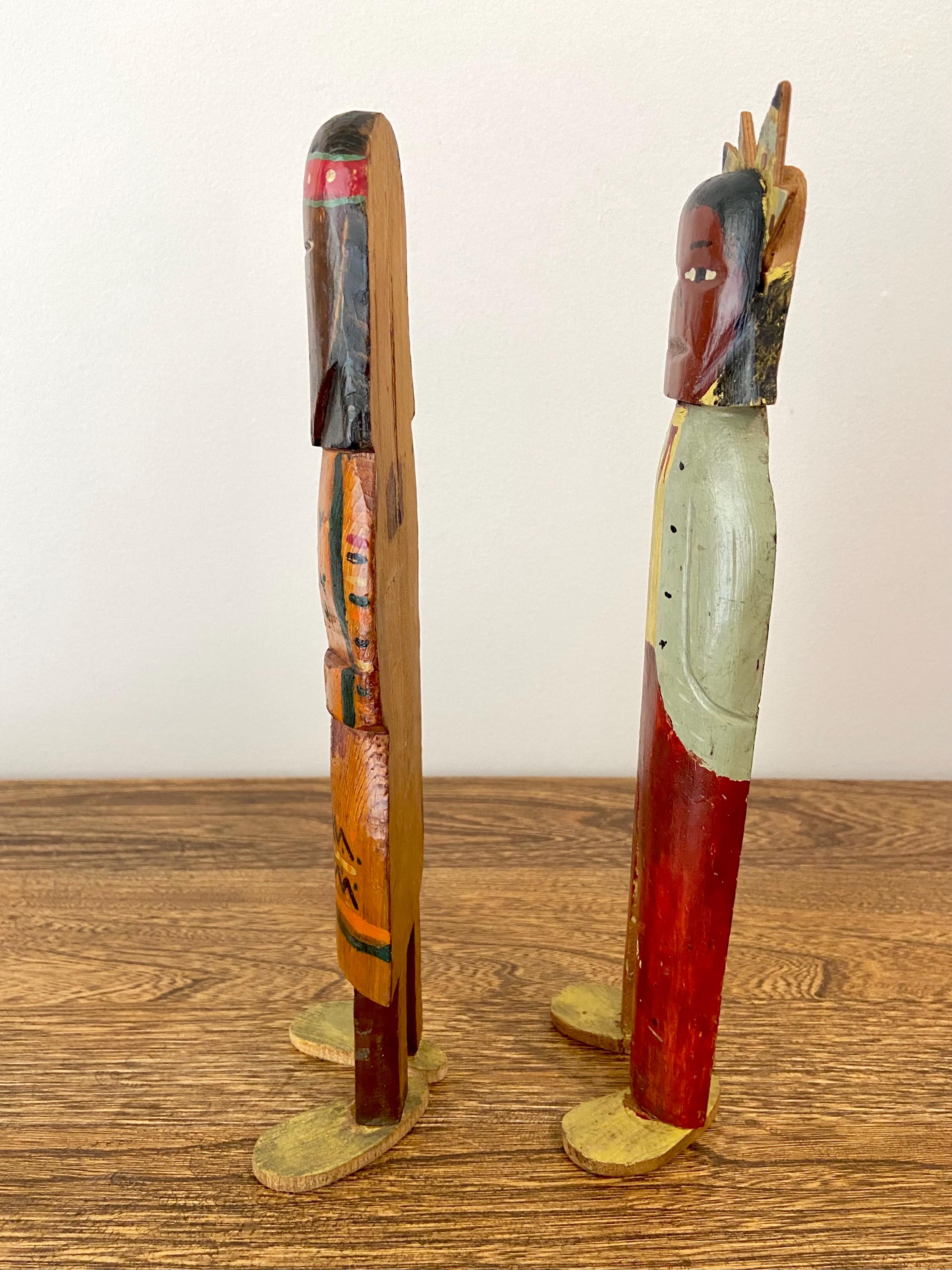 Vintage Folk Art Pilgrim & Native American Figurines, Movable Feet