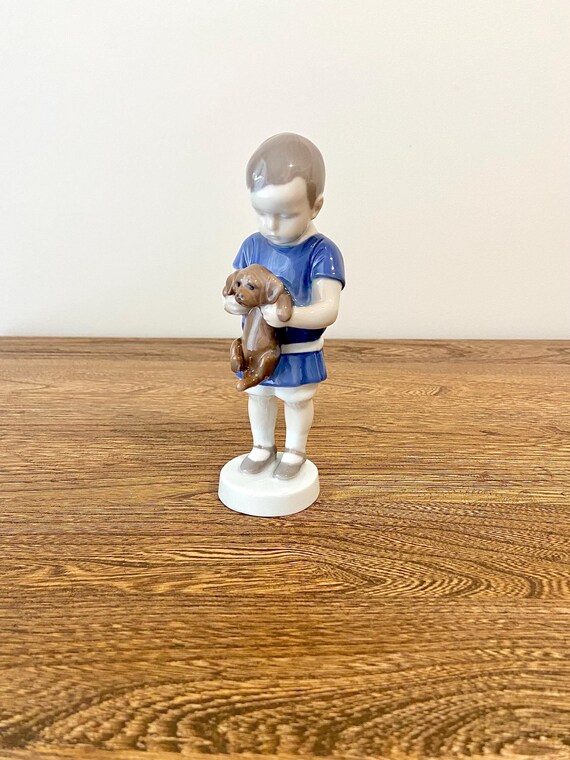 Vintage B&G Royal Copenhagen Boy With Puppy Dog Porcelain Figurine