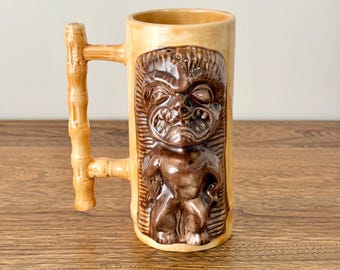 Vintage Al Harrington Tiki Mug Polynesian Palace Hawaii, Bamboo Handle Ceramic Cocktail Mug, Retro Bar Decor Tiki Collector Gift
