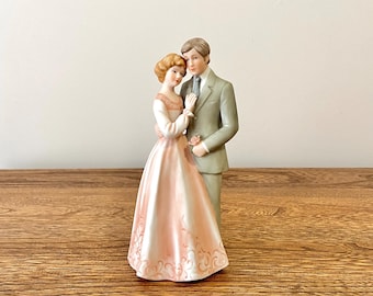 Vintage Enesco Treasured Memories Courting Couple Figurine, 1981 Taiwan, Blush Pink Dress, Wedding or Anniversary Decor