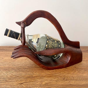 Vintage Buddha Hand Wine Holder - Elegant Decor, Unique Gift, Resin Wood-Look Wine Rack (Bottle Not Included), Wine Lover Gift