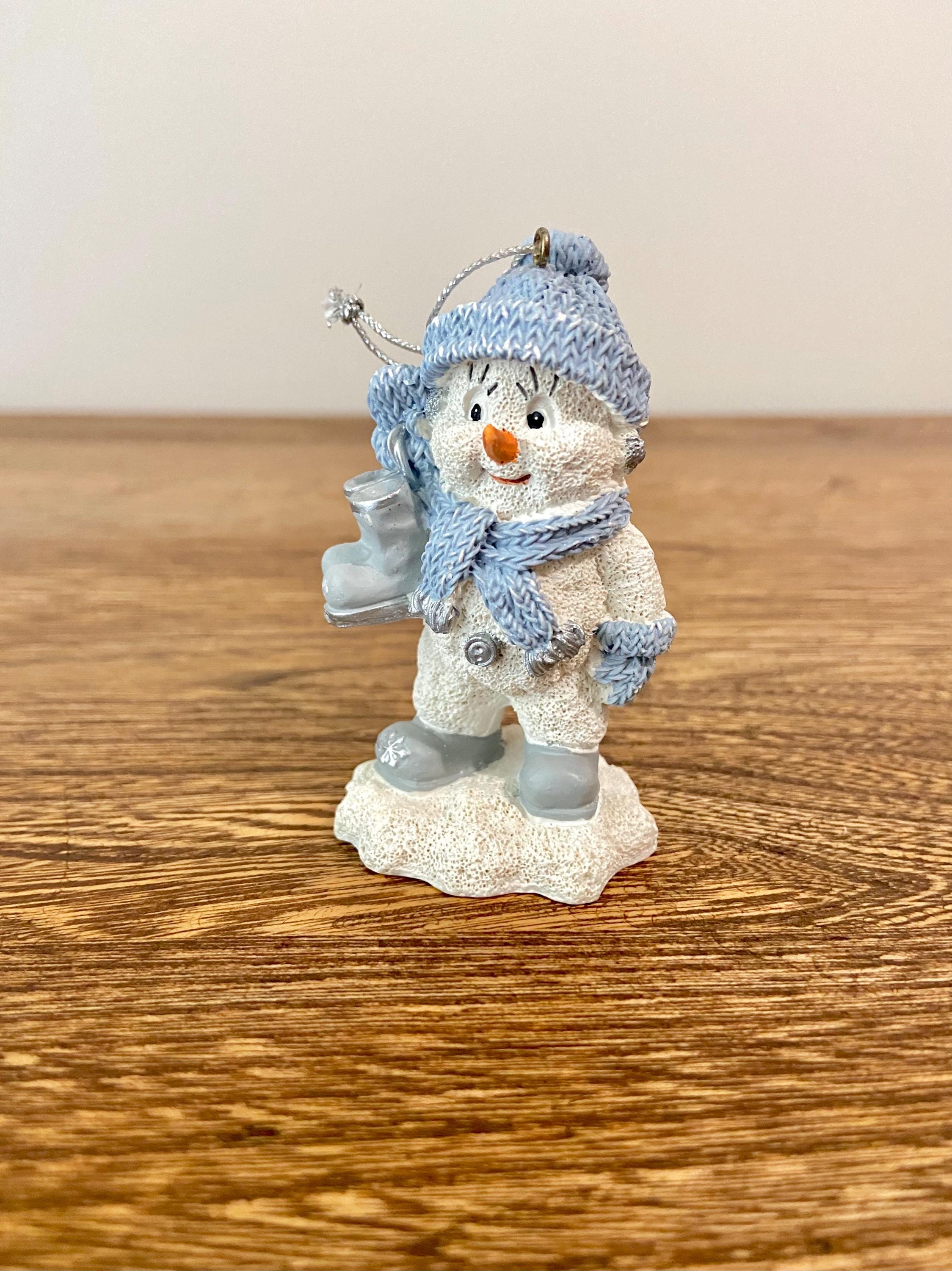 Vintage Snowman Ornament Figurine, 1999, LS Signed, Blue Hat
