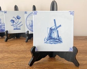 デルフトブルーの風車セラミックタイル - オランダのキッチンバック