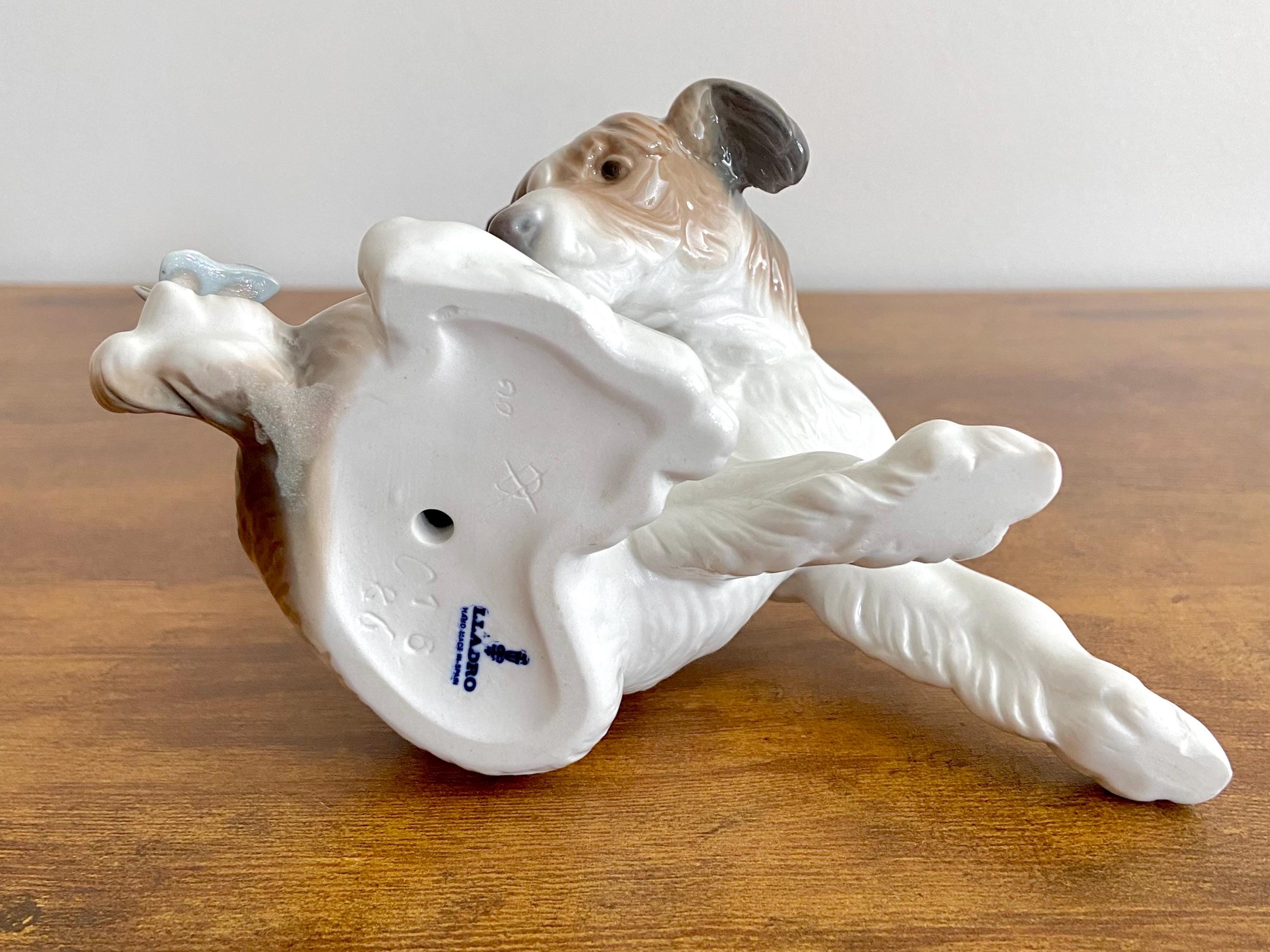 Rare Vintage Lladro Dog and Butterfly Figurine #4917, Terrier