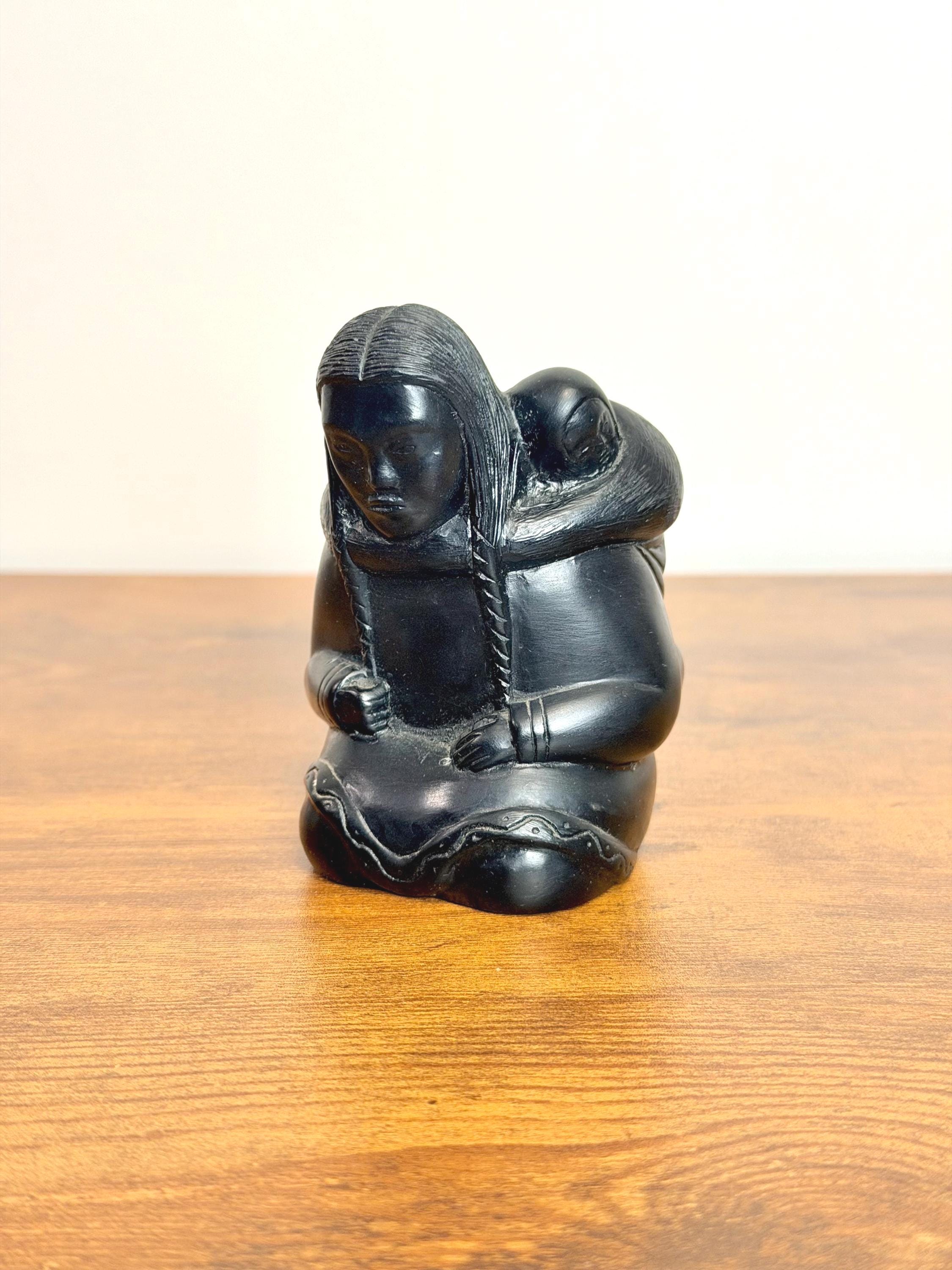 Vintage Inuit Mother & Child Resin Figurine by BOMA, Canadian Mid
