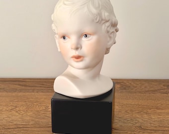 Vintage Cybis Eros Cupid Bust Signed Bisque Porcelain Child Sculpture, Greek God of Love, Shelf and Mantel Decor, USA