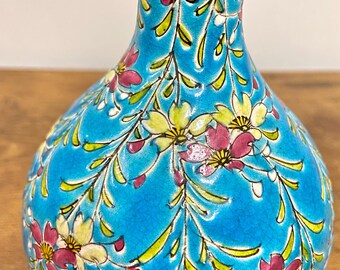 アンティーク 錦光山 薩摩焼 花瓶 青花文 手描き ひび割れ釉 明治/大正