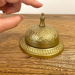 Vintage Hotel Desk Bell, Ornate Scroll Design, Service Counter Bell, 3.5" Diameter x 3" Tall, Antique Style Brass Reception Bell