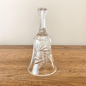 Vintage Pinwheel Crystal Bell, Clear Glass, 6.5&quot; Tall, Star Design, Decorative Bell, No Clapper, Collectible Crystal Decor
