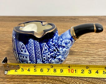 Vintage ESD Japan Pipe Shaped Ashtray 24088, Blue & White Ceramic