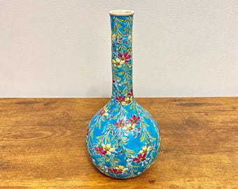 薩摩焼 春夏秋冬の花瓶 素敵なヴィンテージ薩摩焼の大きな花瓶、細かいひび割れ釉、青と金の