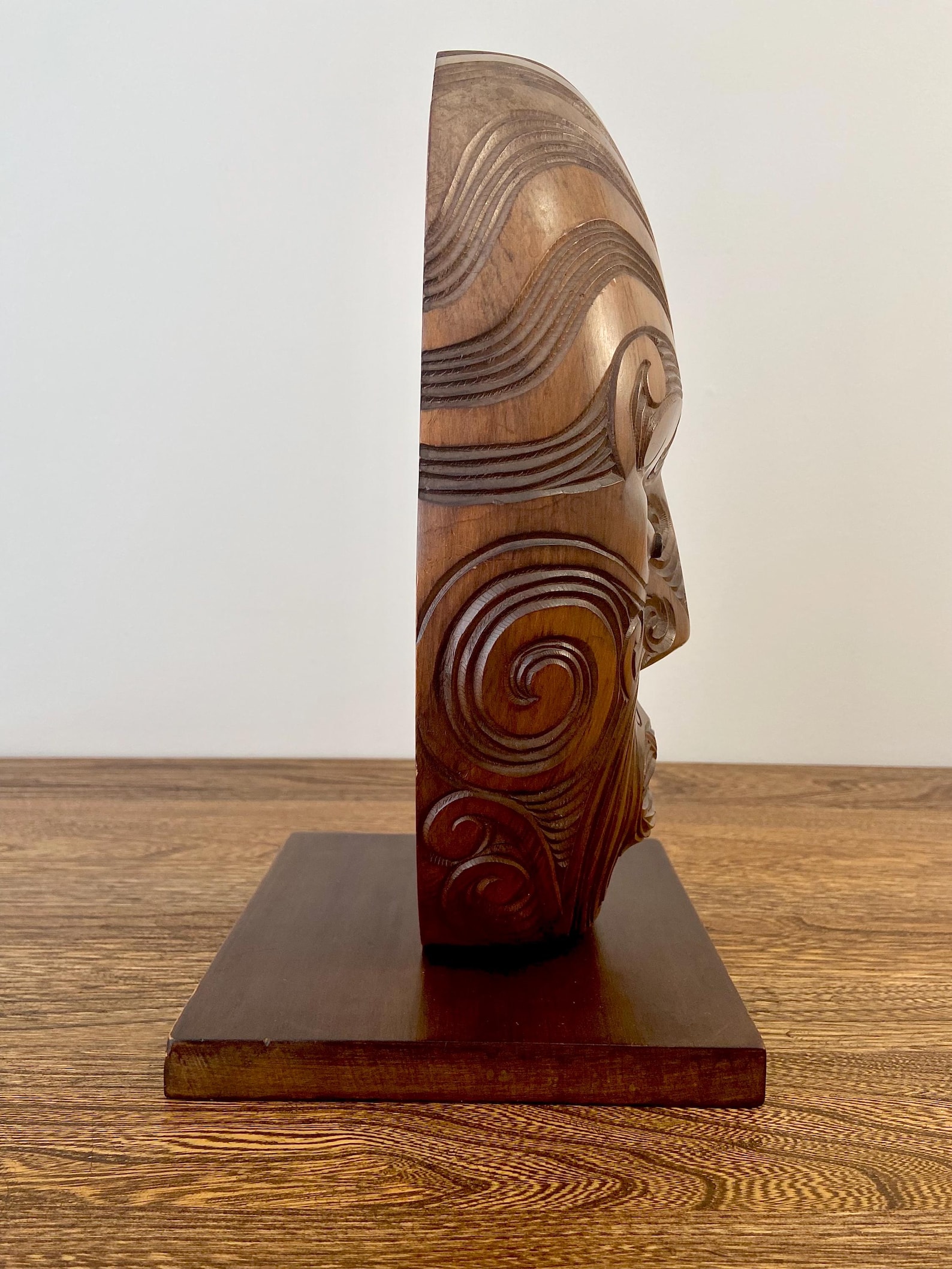Large Vintage Maori Upoko Whakairo Carved Head on Stand - Ta Moko Wood ...
