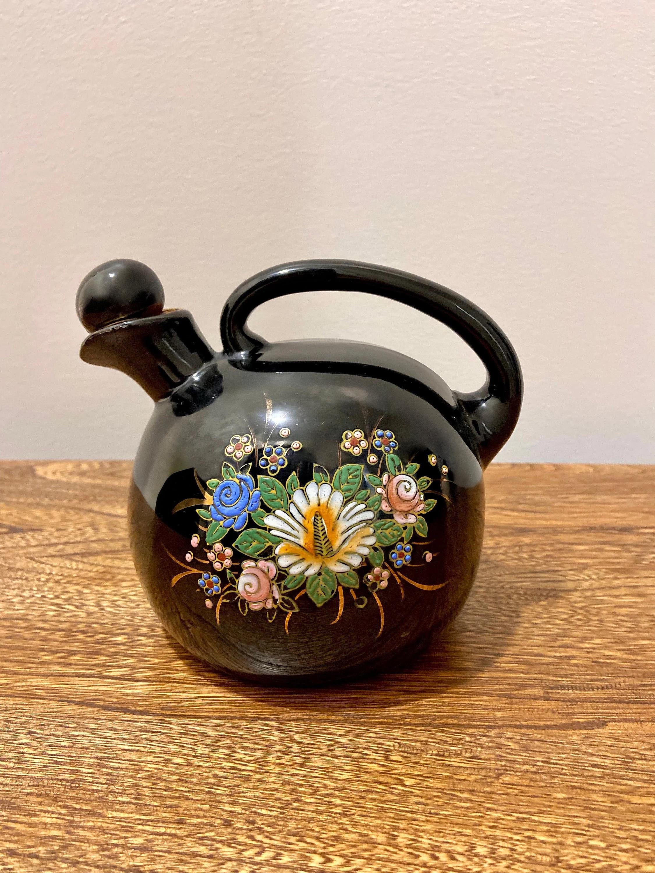 銀菜壺 Vintage Hand Painted Redware Japanese Sake Teapot or Hot Water Jug