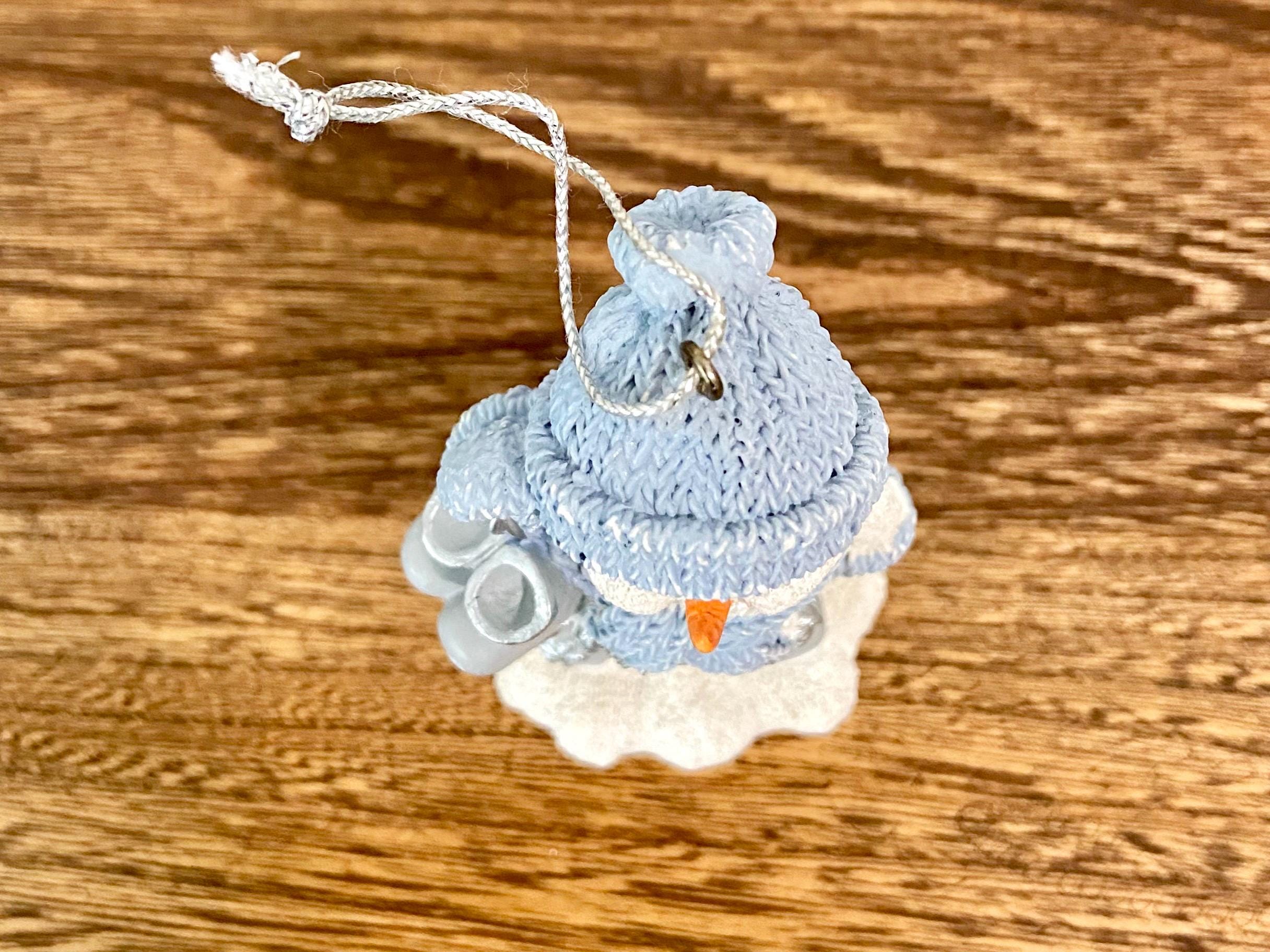 Vintage Snowman Ornament Figurine, 1999, LS Signed, Blue Hat