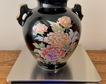Vintage Imperial Japanese Black Porcelain Vase - Peony Floral Vintage Imperial Japanese Black Porcelain Vase - Peony Floral