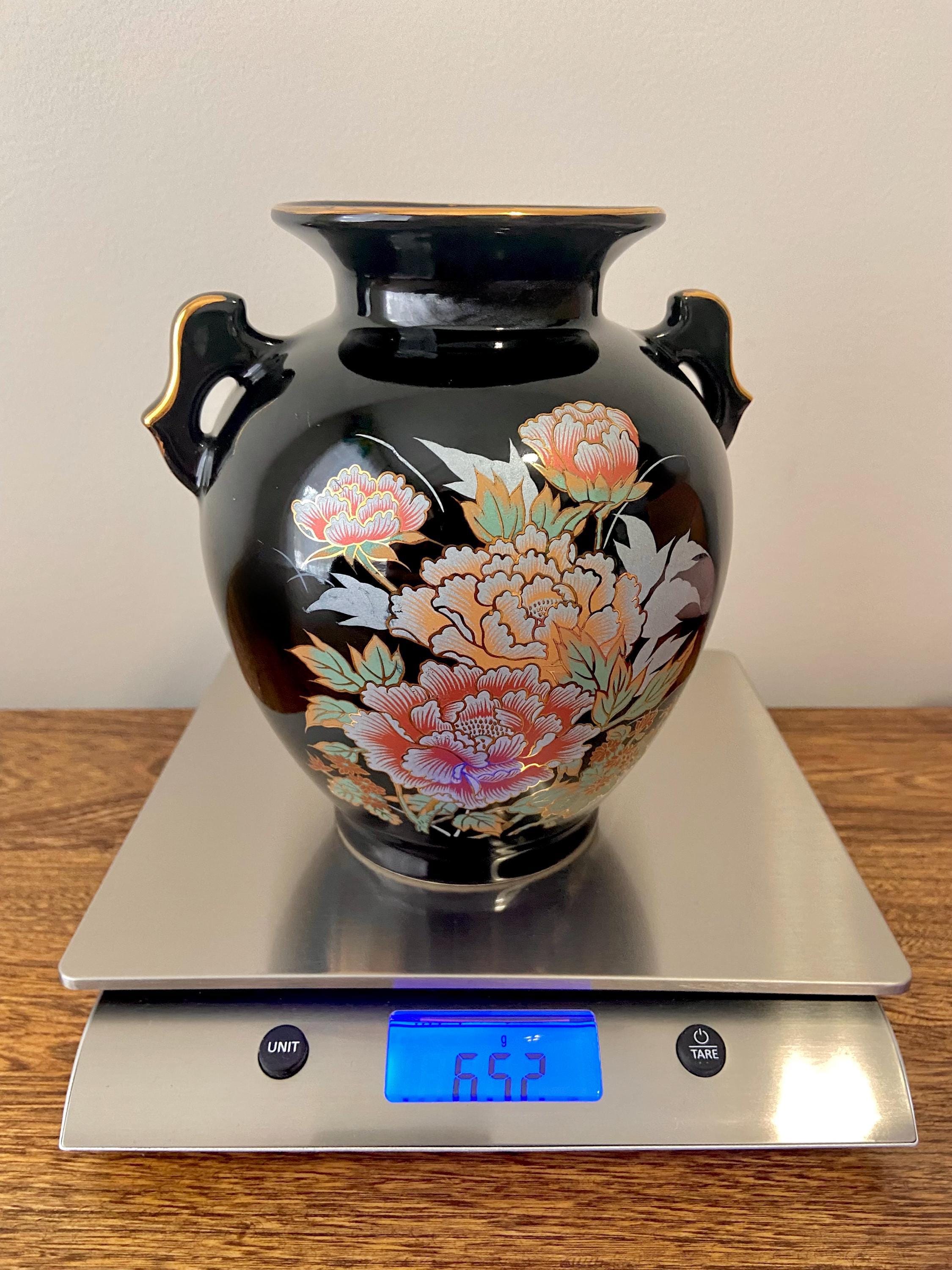 Vintage Imperial Japanese Black Porcelain Vase - Peony Floral