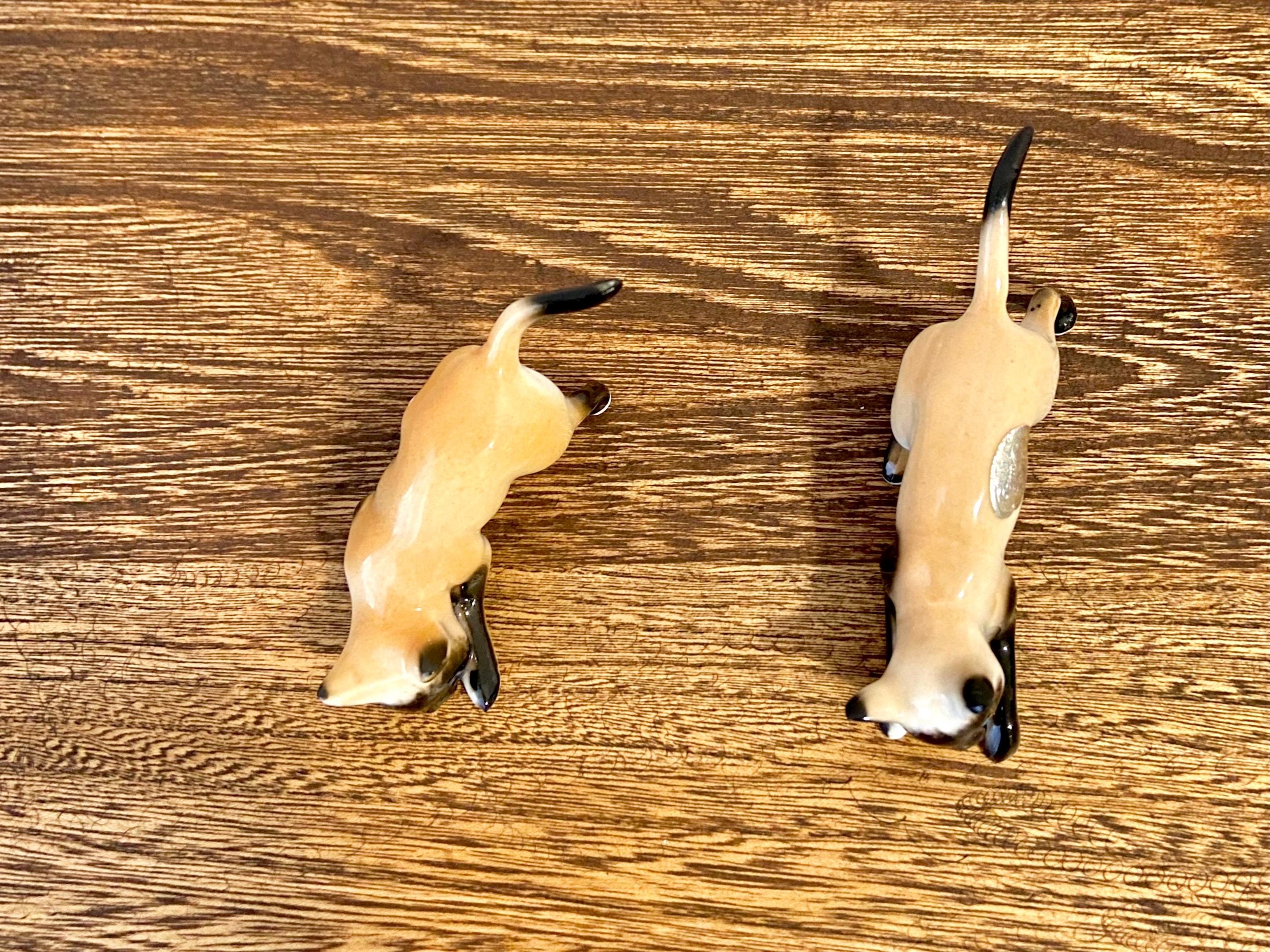 Paire De Chats Siamois En Porcelaine - Figurines Chat Et Chaton Miniatures