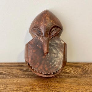 Vintage Hemba Mask, Hand-Carved African Tribal Wooden Mask from Zambia, Native Folk Art Wall Decor, 9&quot;H, Old, Rustic, Natural Cracks in Wood
